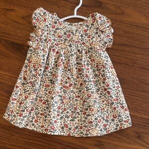 Cream Floral Flutter-Sleeve Girls Casual Dress with Rust and Gray Accents